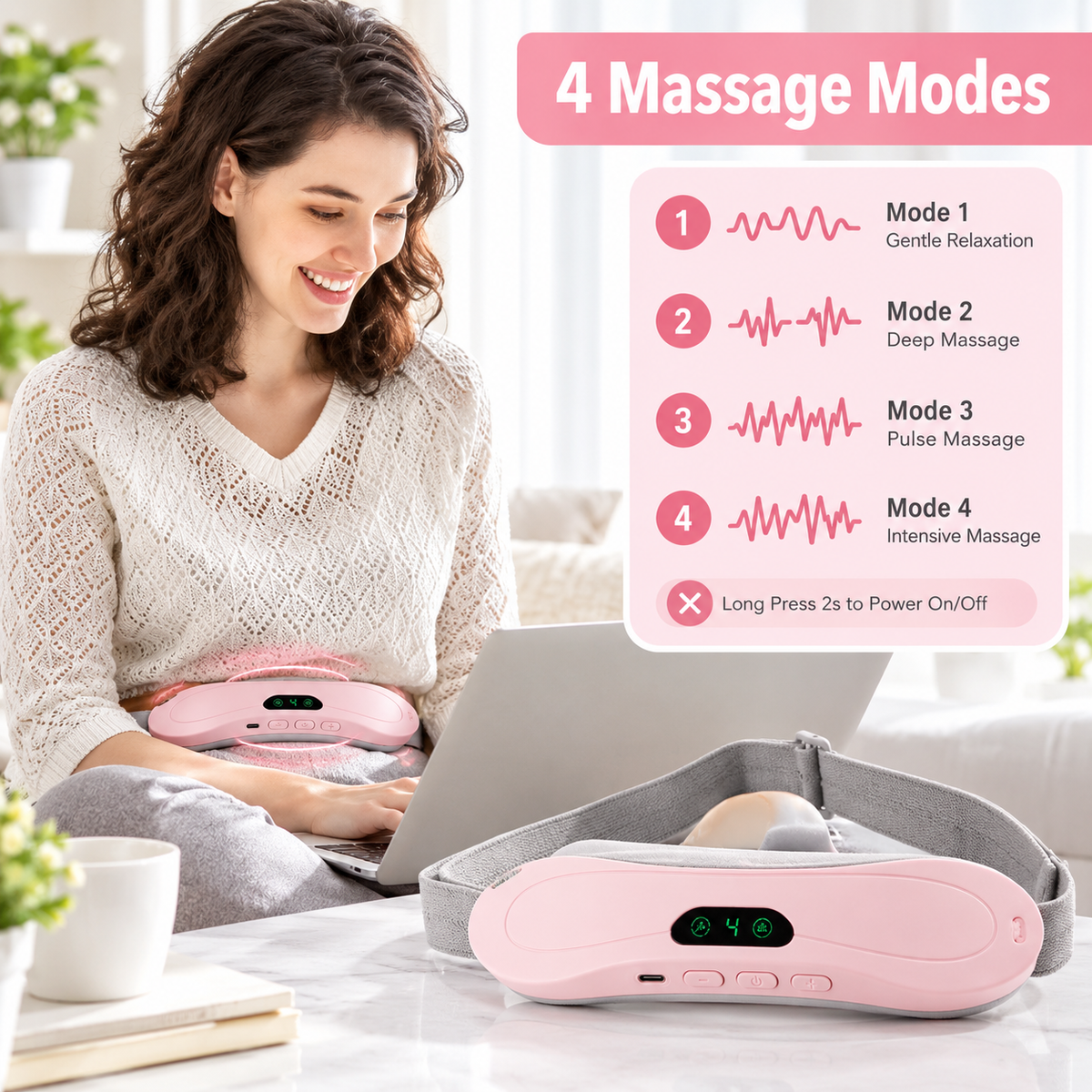 Period Cramp Relief Belt – Soothing Heat & Vibration Therapy for Menstrual Pain