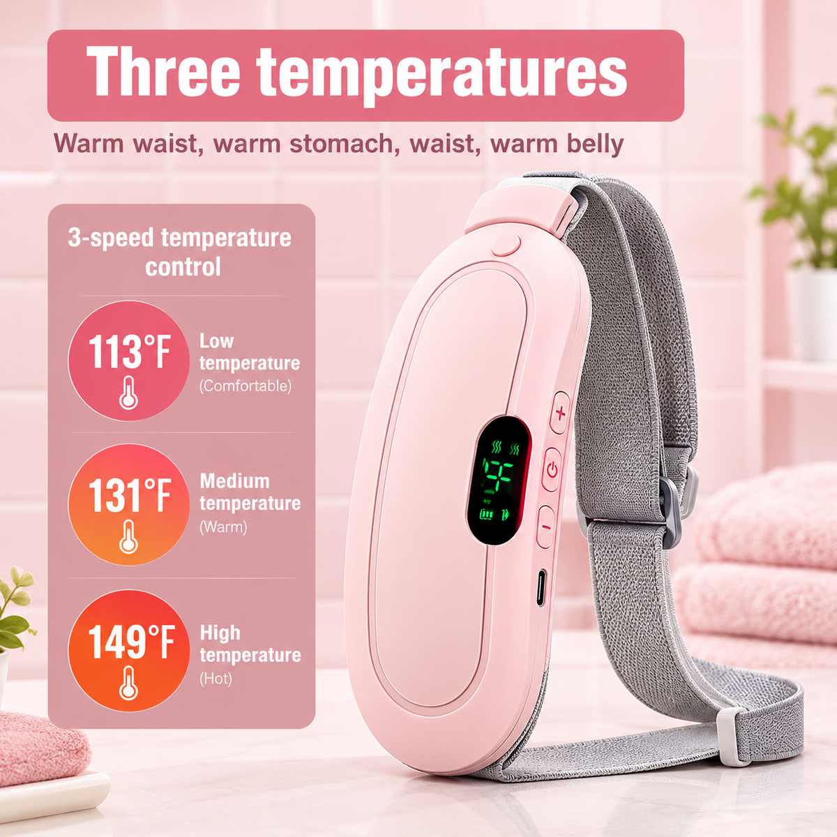 Period Cramp Relief Belt – Soothing Heat & Vibration Therapy for Menstrual Pain
